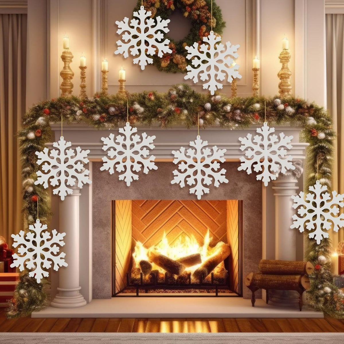 18 Pcs Large Christmas Snowflake Decorations, 8 Inch White Snowflake Hanging Ornaments Plastic