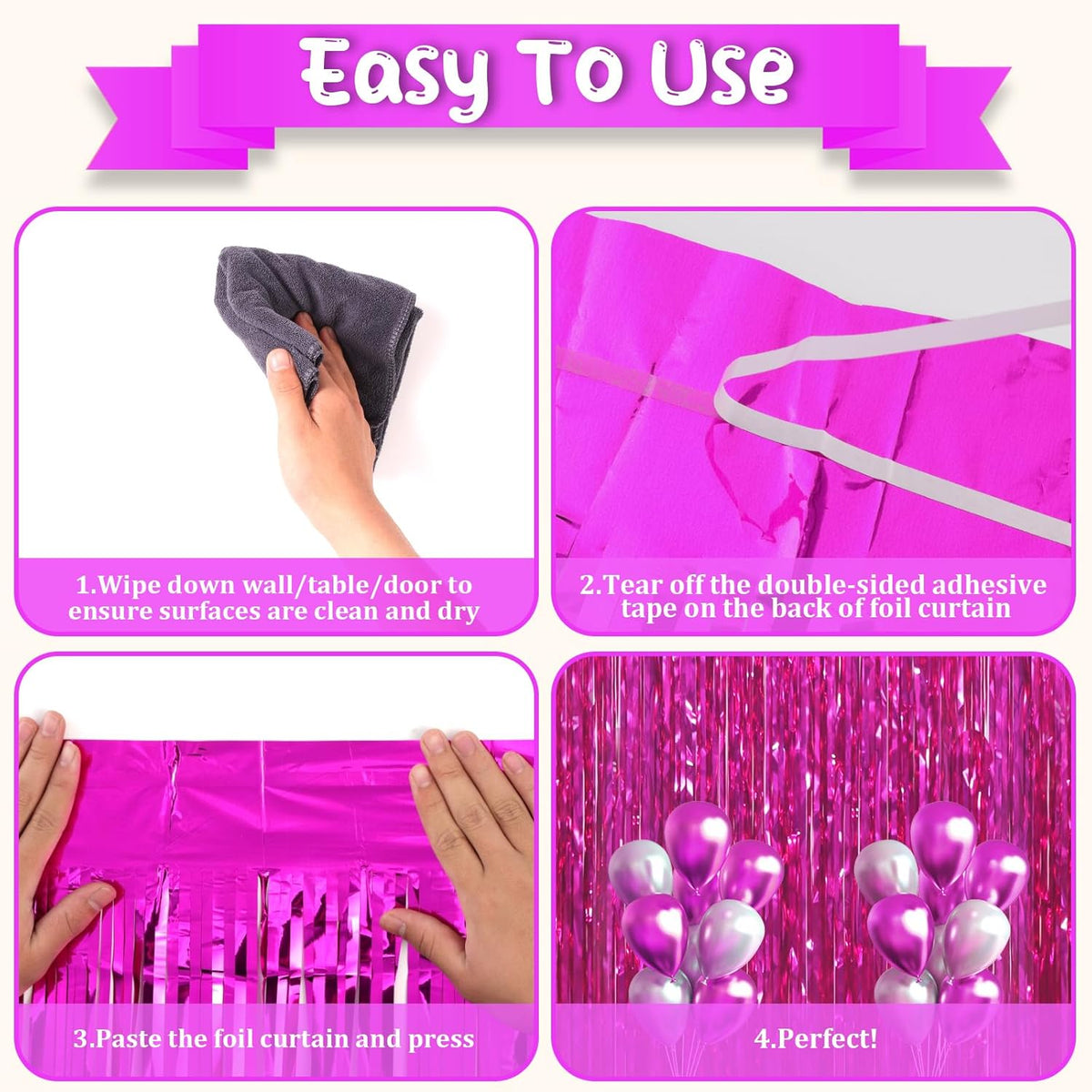 2 Pack Pink Foil Fringe Backdrop Curtains, Tinsel Streamers Birthday Party Decorations, Fringe