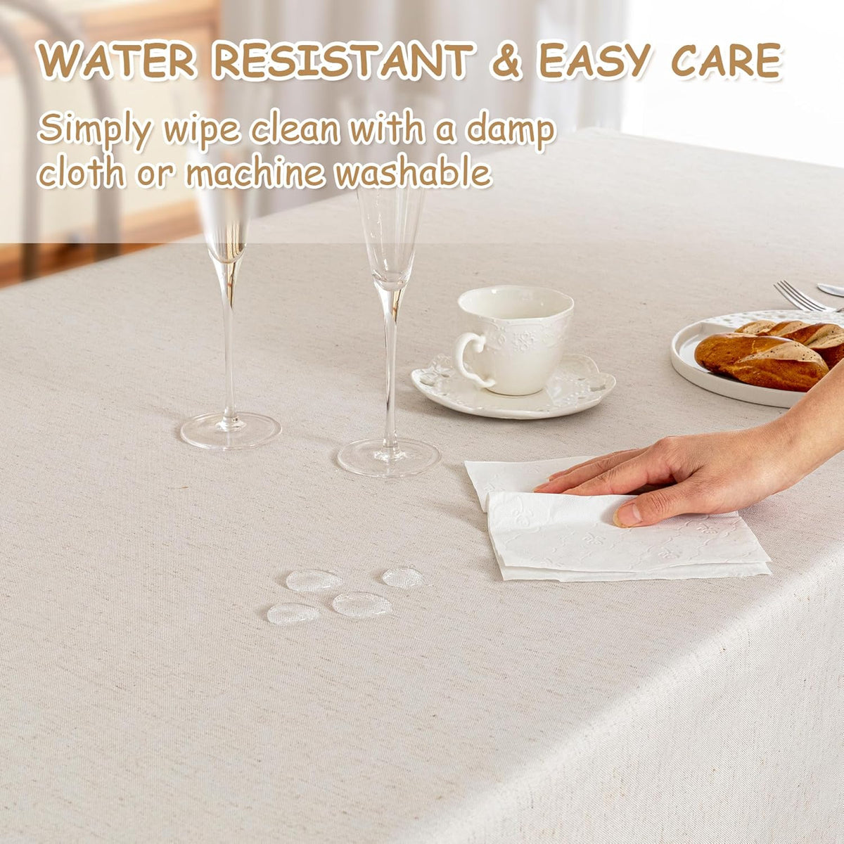 MYSKY HOME Table Cloth 60x102 in Rectangle Table, Cotton Tassel Linen Look Waterproof Tablecloths