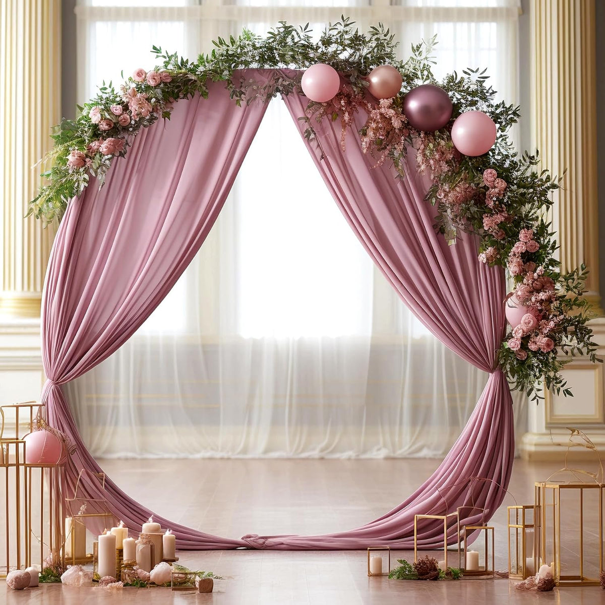 Wedding Arch Draping Fabric, 1 Panel 28" x 19Ft Dusty Rose Arch Drapes Sheer Backdrop Curtain for