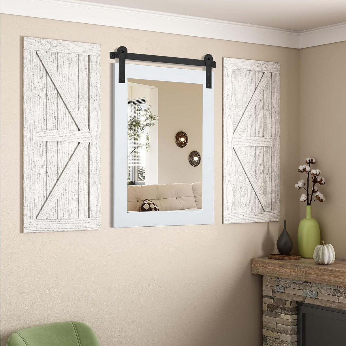 COGOOD Farmhouse Barn Door Mirror - 25 x 38 Rustic Bathroom Mirror for Living Room, Entryway