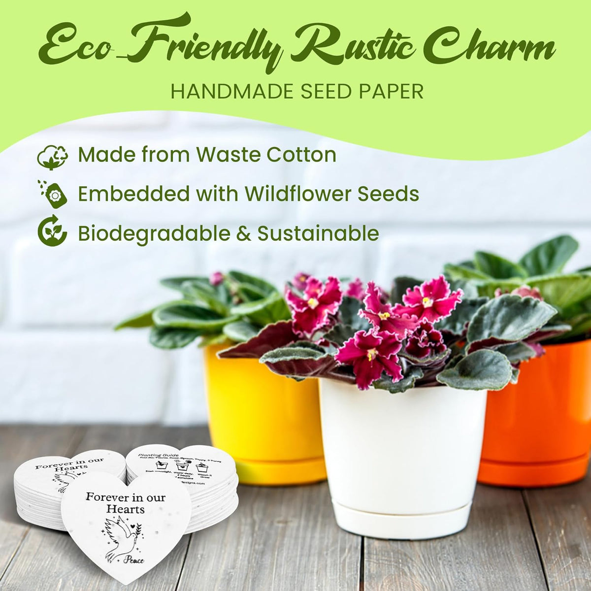 50 Plantable Seed Paper Funeral Favors for Guests - Handmade Seed Cards with Wildflower Seeds for