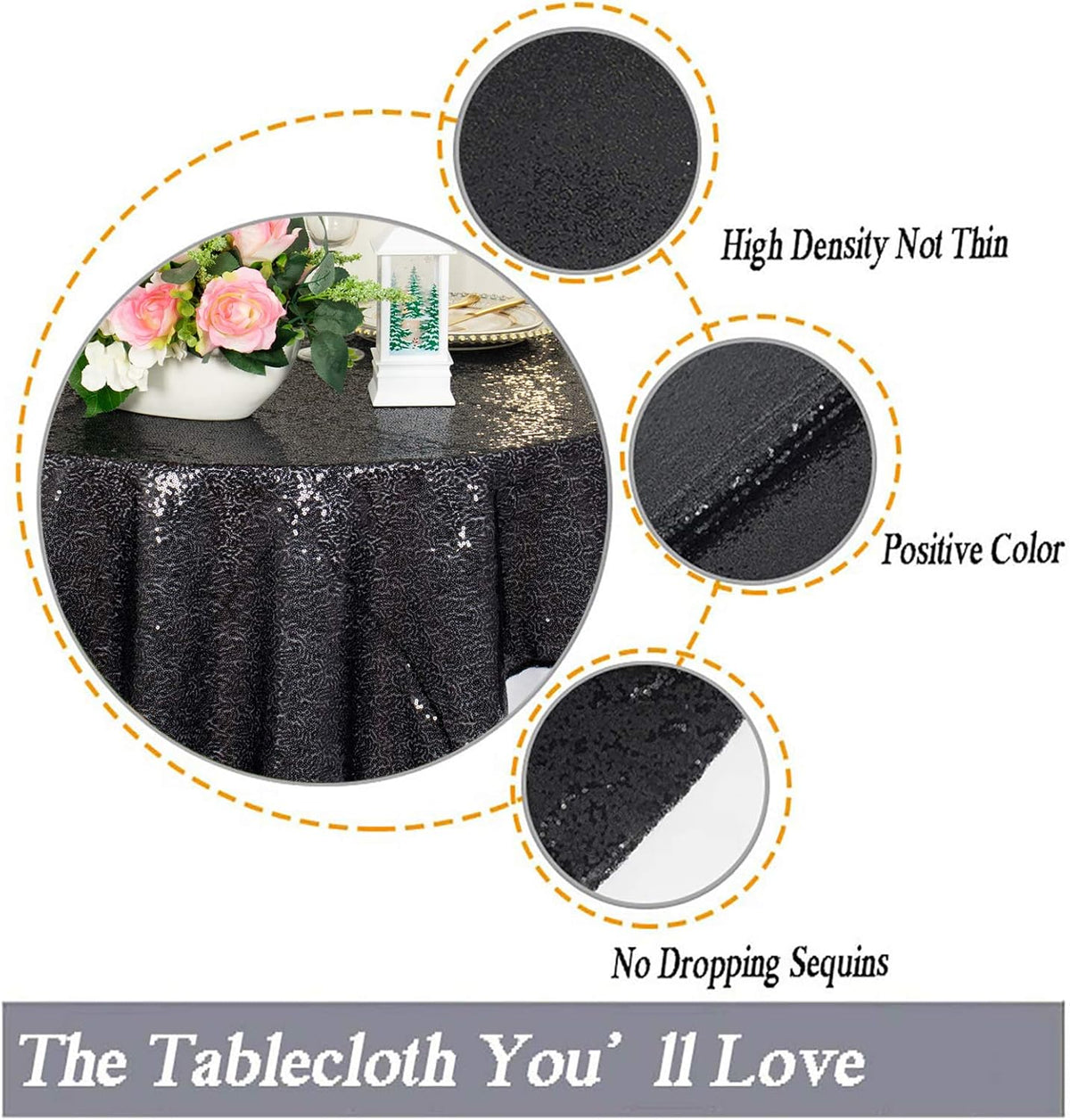 ShinyBeauty Black Tablecloths 36X36 Inch 2 Pieces Sequin Table Cloth for Party Sparkle Table Cloths