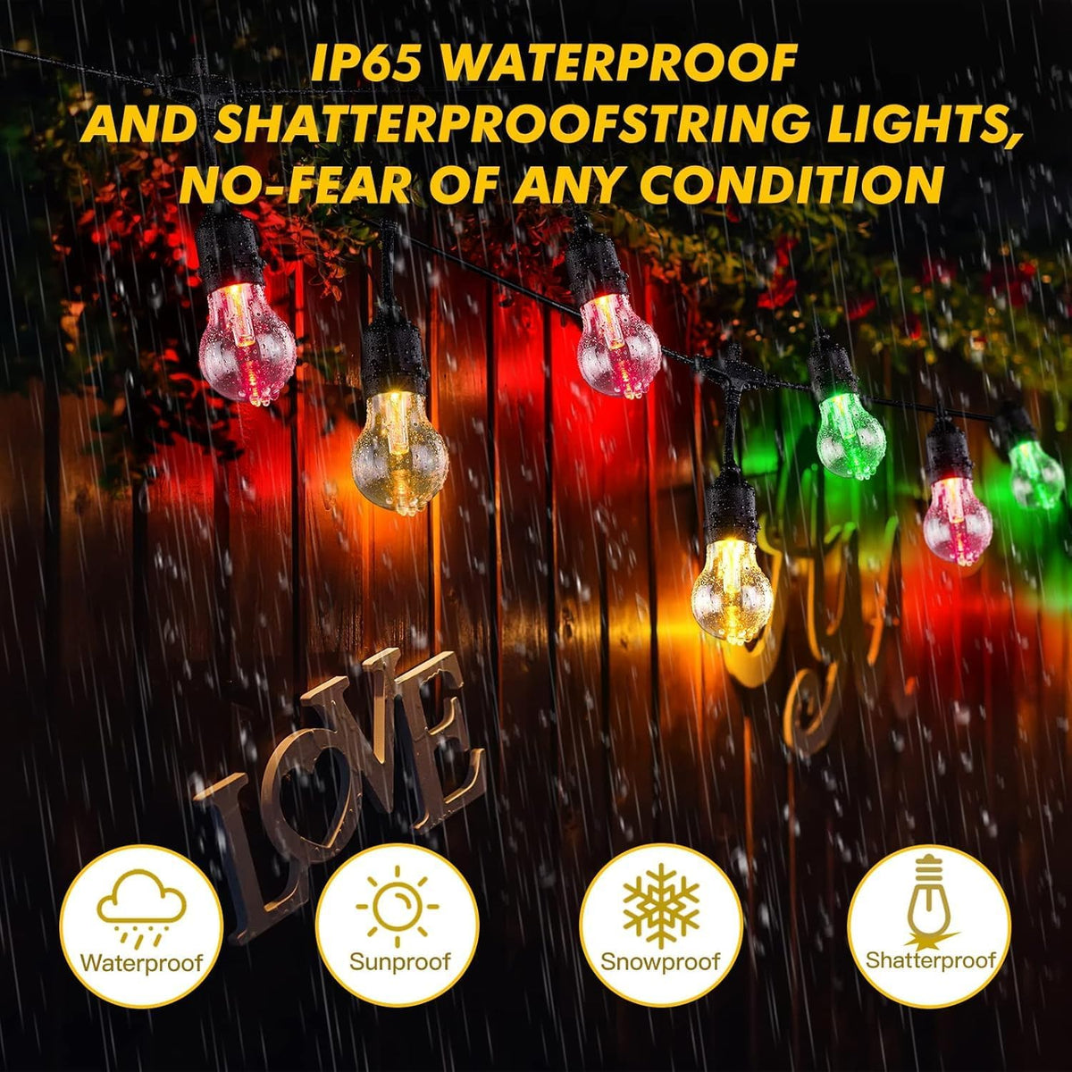 144FT Solar Outdoor String Lights, 45 Shatterproof E26 Edison LED Bulbs, IP65 Waterproof Dimmable