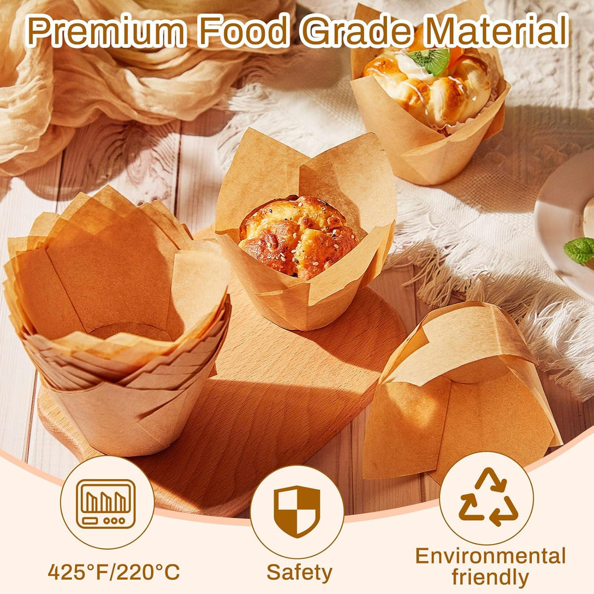 600 Pcs Jumbo Muffin Liners for Baking 2-1/4" x 4" Large Tulip Cupcake Liners Greaseproof Cupcake