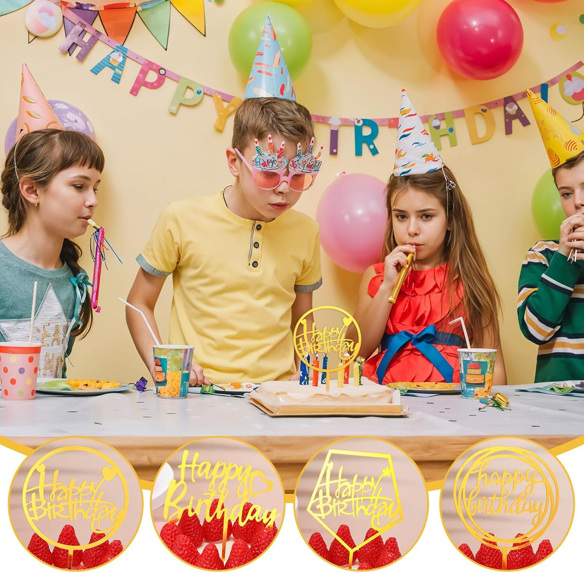 100 Pcs Gold Happy Birthday Cake Toppers Gold Acrylic Cake Topper Glitter Birthday Cake Decorations
