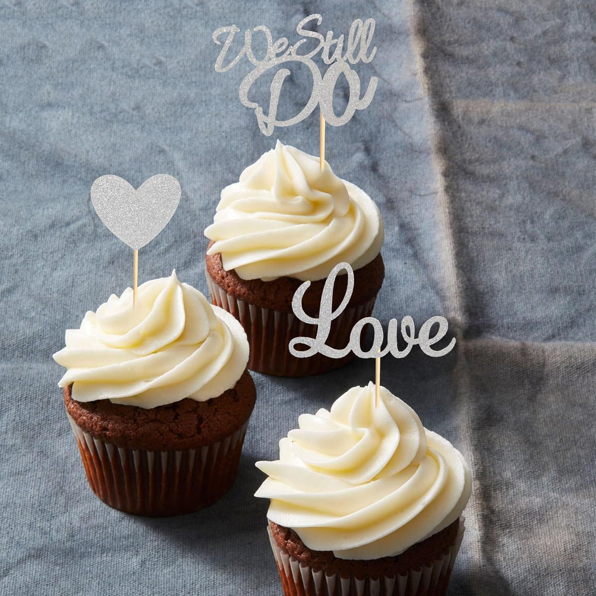 24Pcs We Still Do Cupcake Toppers Glitter Love Heart Marriage Anniversary Cupcake Picks Bridal