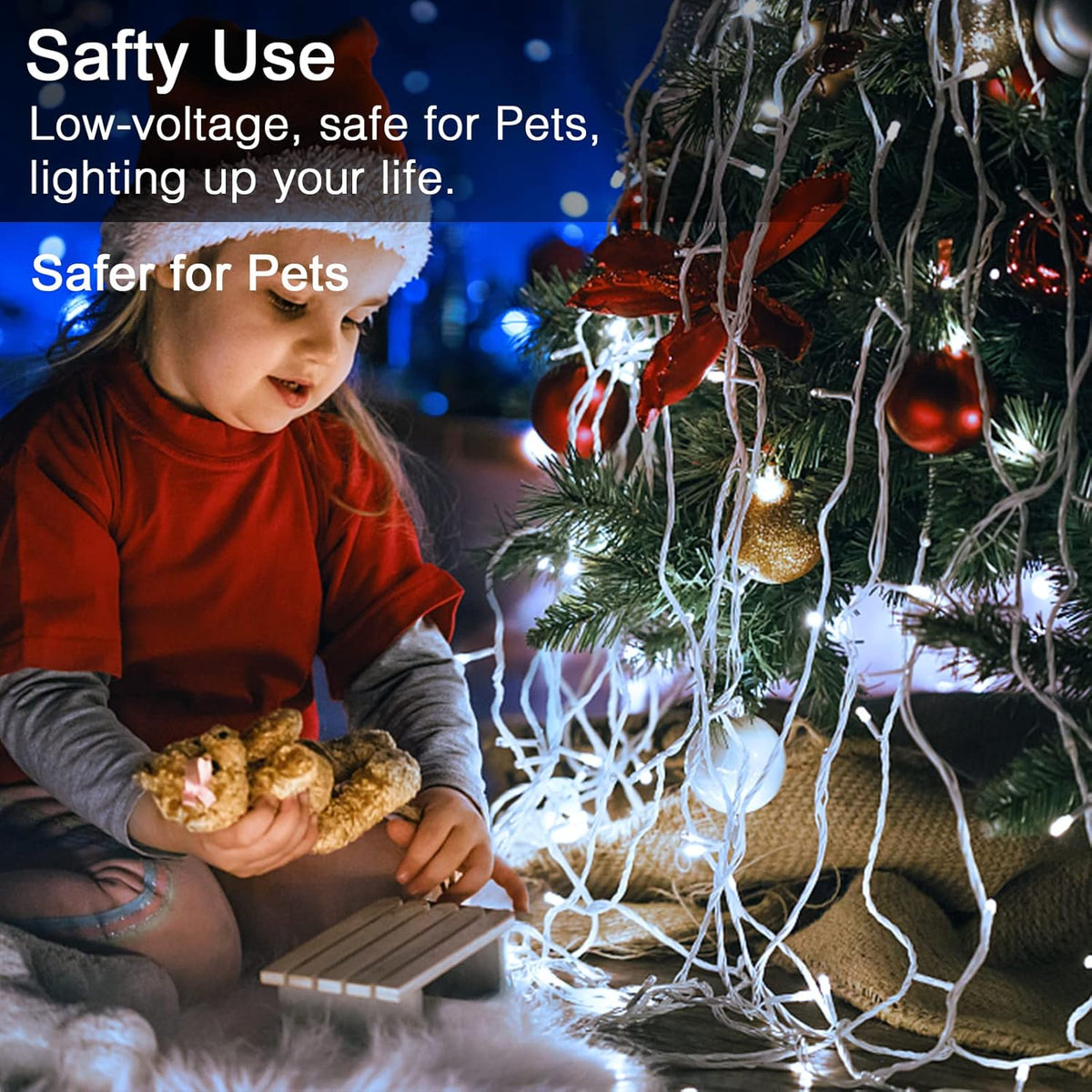 JMEXSUSS 300 LED Christmas Lights Clear Wire, 8 Modes White Christmas String Lights for Tree