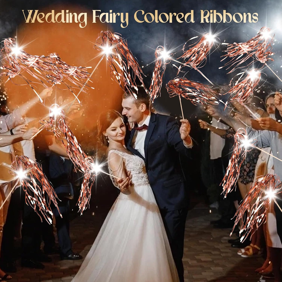 100 pcs Wedding Wands Light up with LED Tinsel Wedding Streamers for Wedding Send off and Greeting