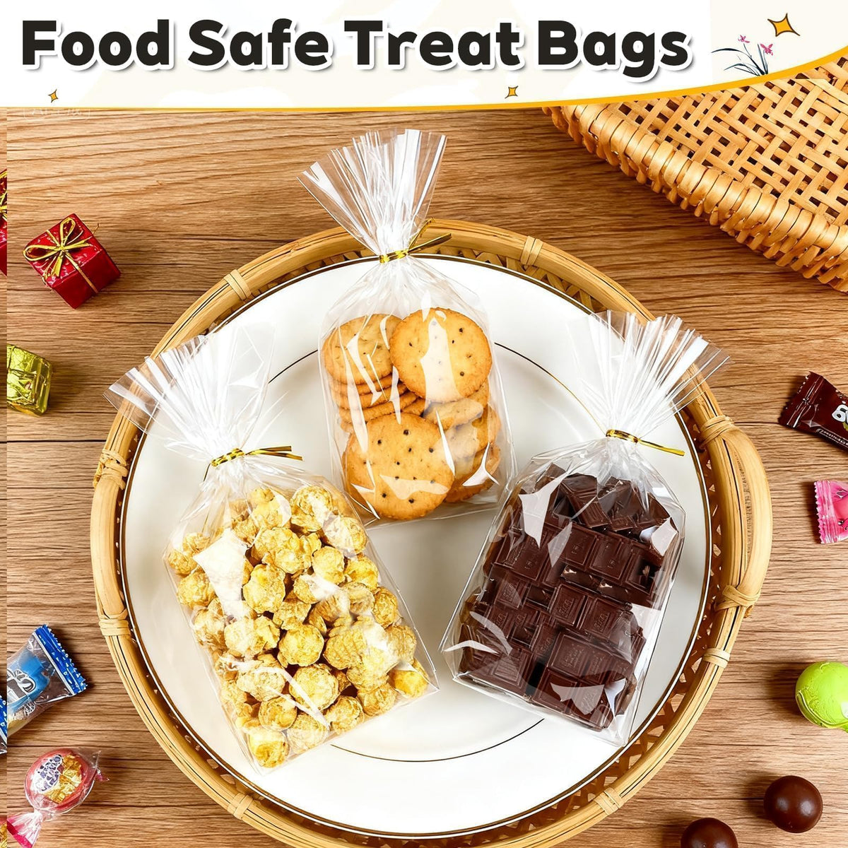 PigPotParty Cellophane Treat Bags 6x9 Inch, 50 Pack, Clear Goodie Bags