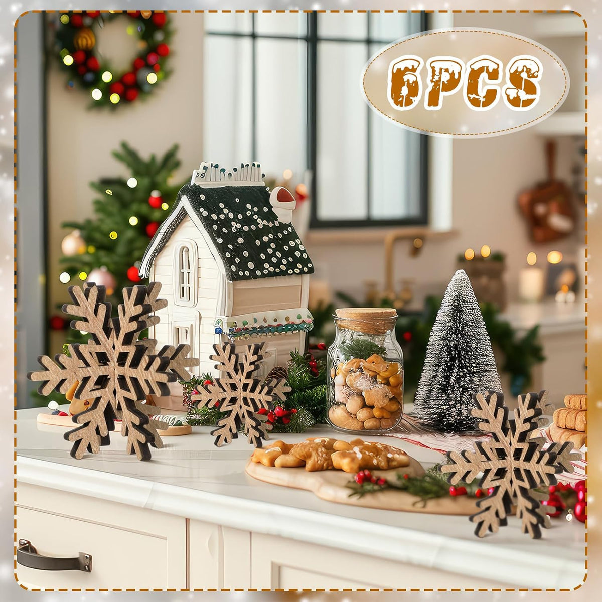 Bucherry 12 Pcs Wooden Snowflake Table Decor 3D Snowflake Tabletop Signs and Centerpiece for