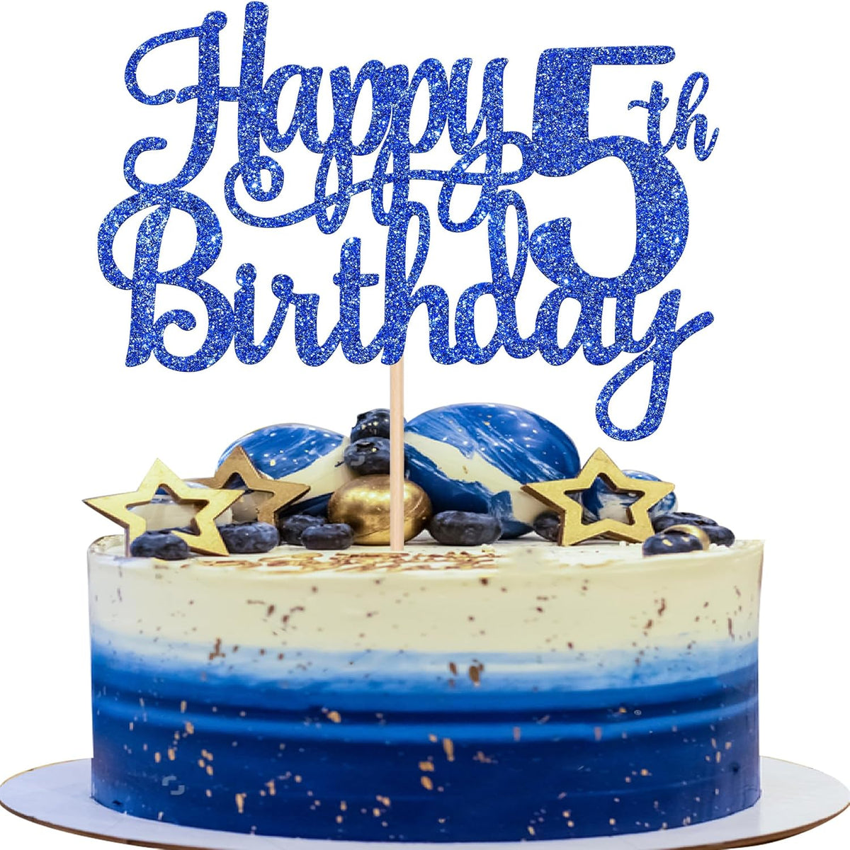 1 PCS Happy 5th Birthday Cake Topper Glitter Cheers to 5 Years Cake Pick Five Fabulous Cake