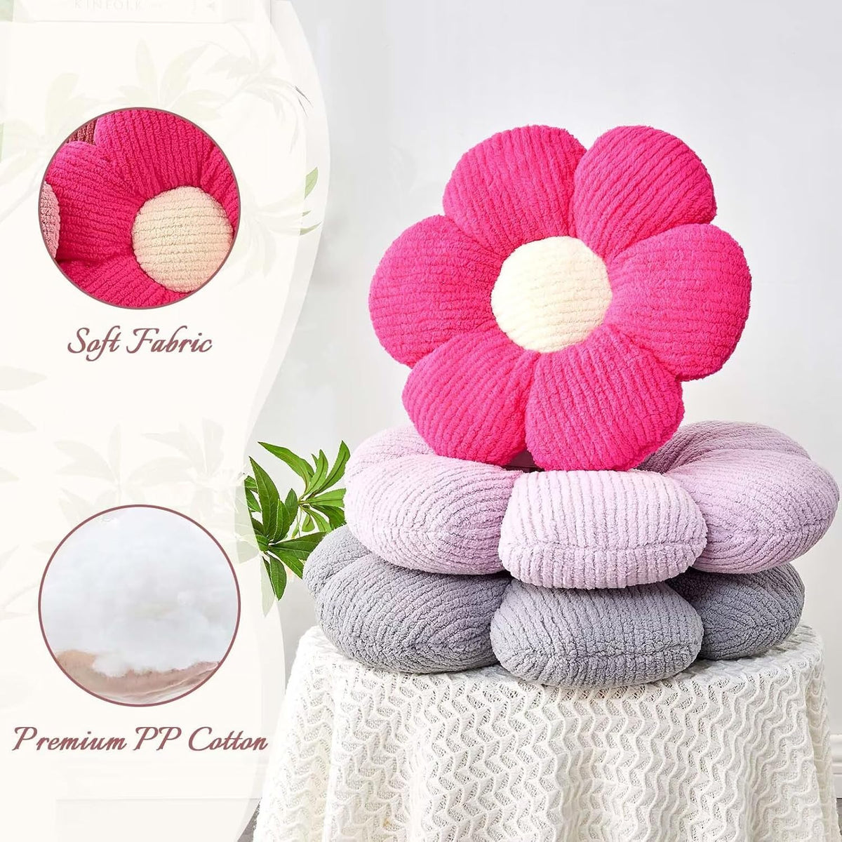 Flower Throw Pillow, Soft Grey 17.7" Shaped Floor Pillow for Home Decor, Cute Aesthetic Plush