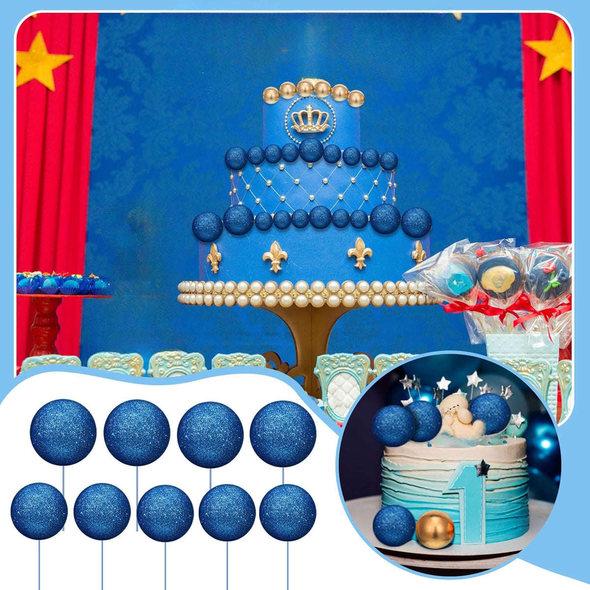 108 Pcs Balls Cake Topper DIY Cupcake Insert Foam Balloons for Cake Baking Wedding Anniversary