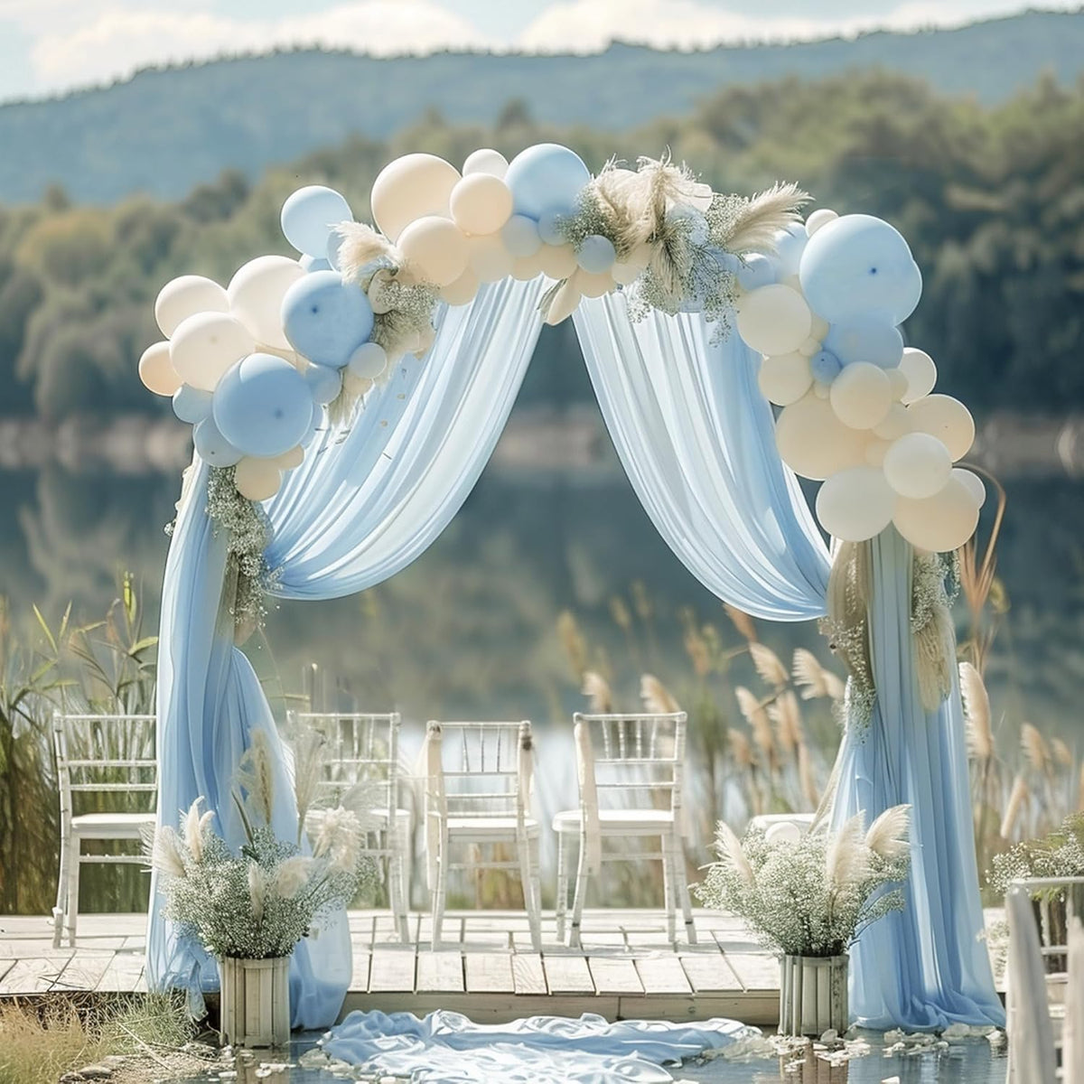 Wokceer Wedding Arch Draping 2 Panels 28.7" x 20FT Baby Blue Sheer Fabric Backdrop for Ceremony