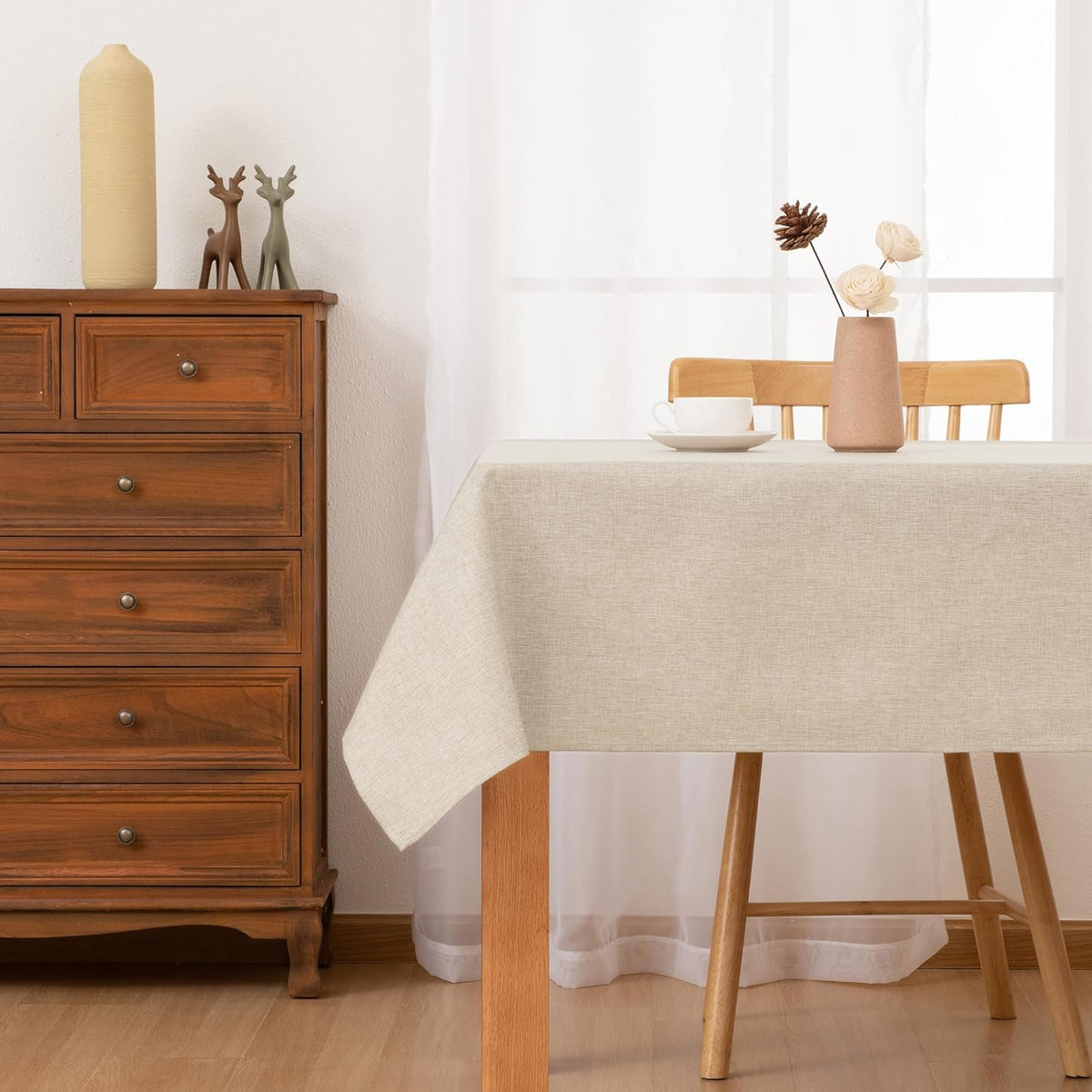 Hiasan 2 Pack Faux Linen Rectangle Tablecloth - Wrinkle and Stain Resistant Washable Table Cloth