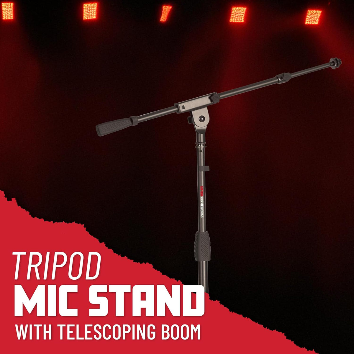 Gator Frameworks Tripod Mic Stand with Boom Arm & Soft Grip Twist Clutch Height Adjustment