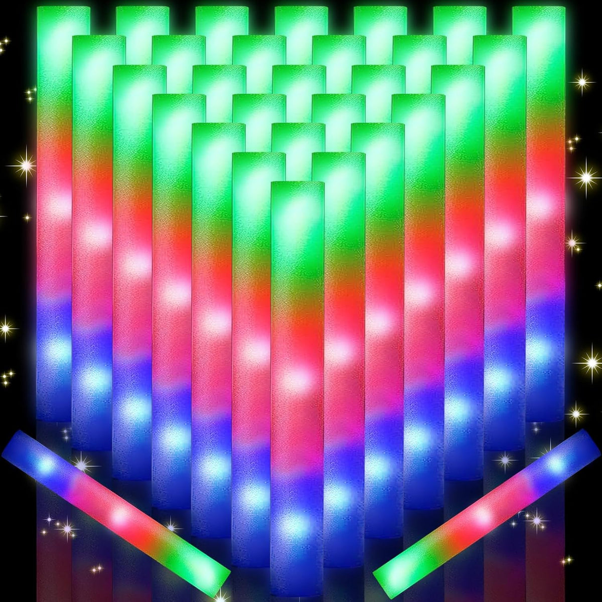 124 PCS Glow Sticks, Foam Glow Sticks, Foam Light up Sticks with 3 Modes Colorful Flashing, Glow In
