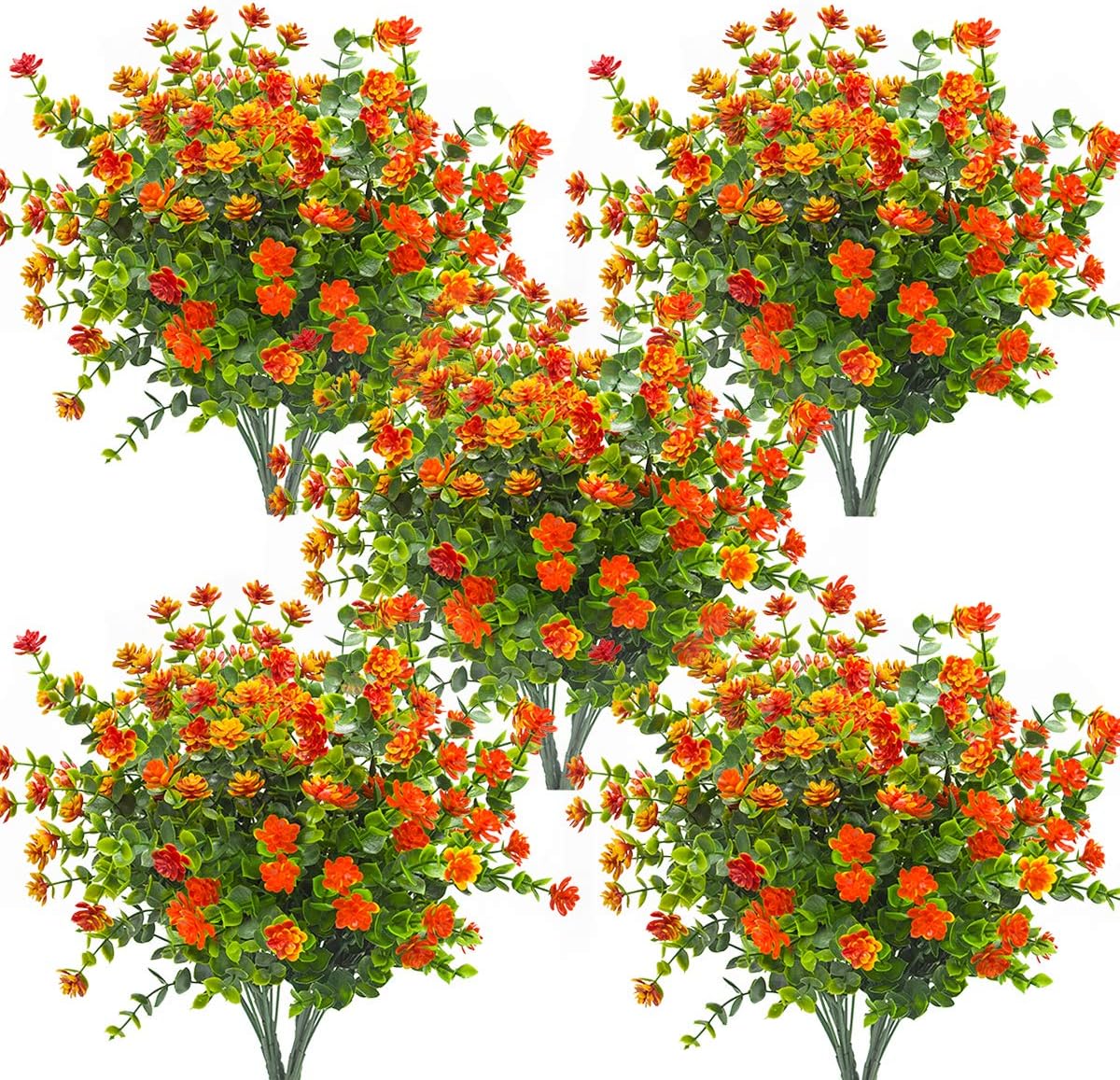 10 Bundles Artificial Fake Flowers, Faux Outdoor Plastic Plants UV Resistant Shrubs Outside Indoor