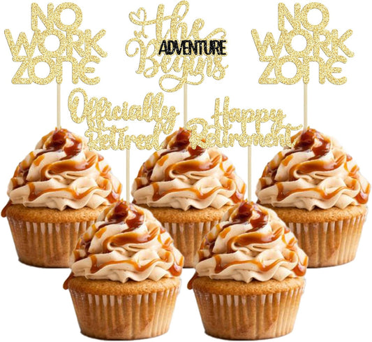 24Pcs Happy Retirement Cupcake Toppers Officially Retired Cake Toppers No Work Zone Adventure
