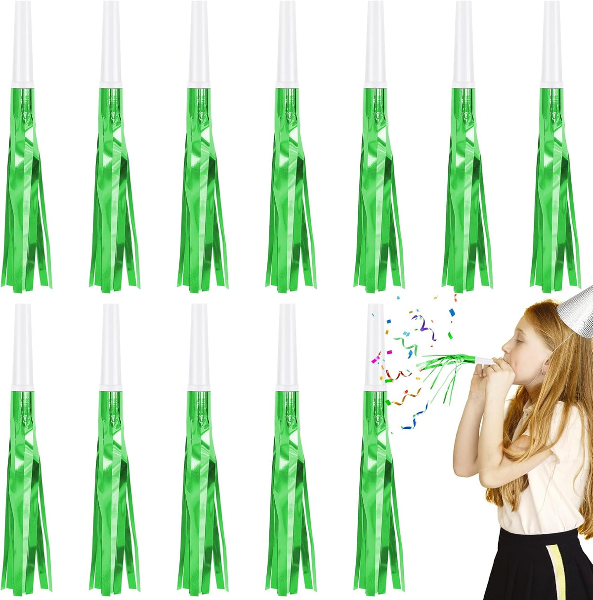12 Pcs Glitter Noise Makers Metallic Fringed Party Blower for Adults Birthday Graduation New Years