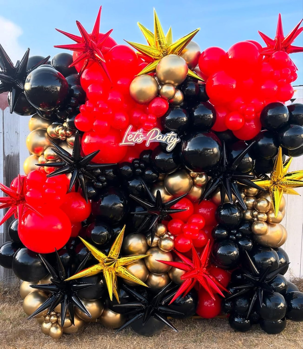 Black Red Gold Star Balloons,9Pcs 22Inch Black Gold Red Explosion Spike Cone Helium Polyester Film