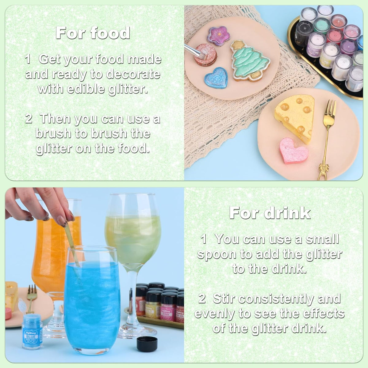 Iridescent Green Edible Glitter - 5g Food Grade Cake Decorating Shimmering Glitter, Edible Sprinkle
