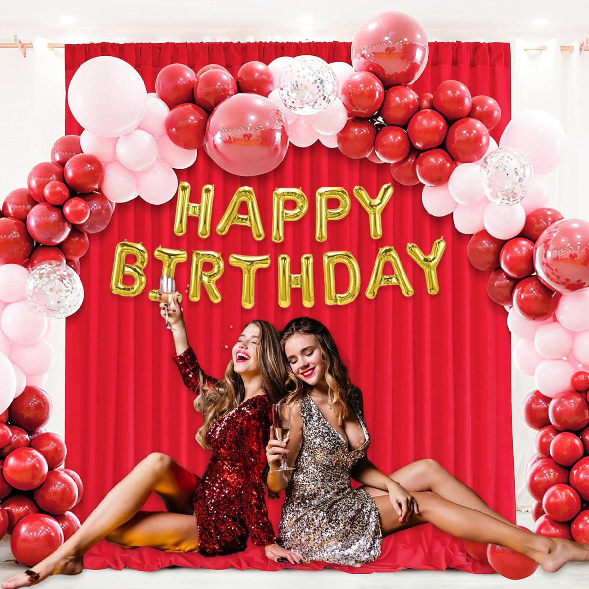 10 x 10 Feet Red Backdrop Curtain for Partie, Background Curtains for Photoshoot, Birthday