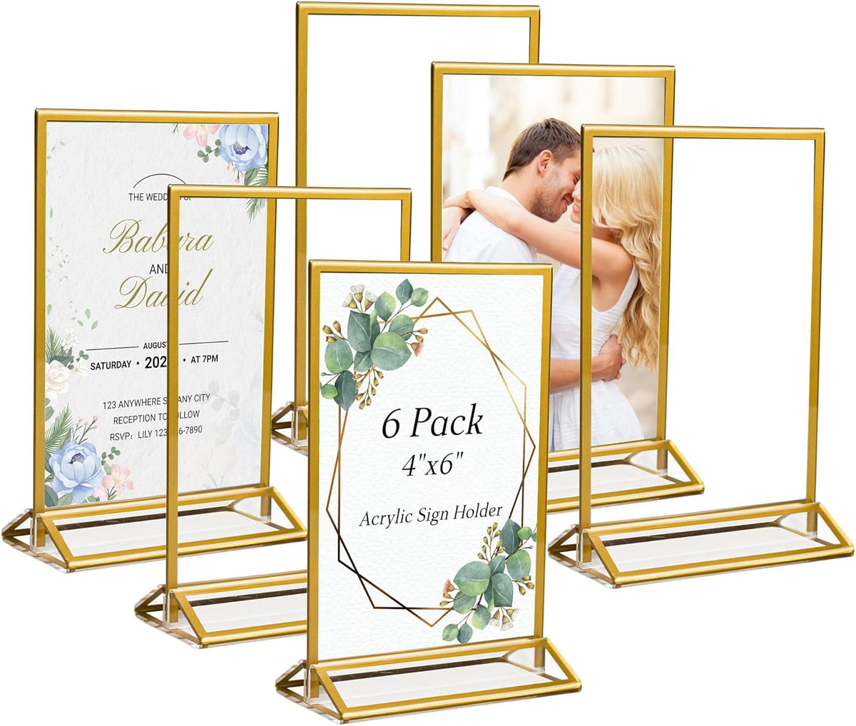 6 Pack Acrylic Sign Holder 4x6 Inches, Double-sided Picture Frames for Wedding Table Numbers
