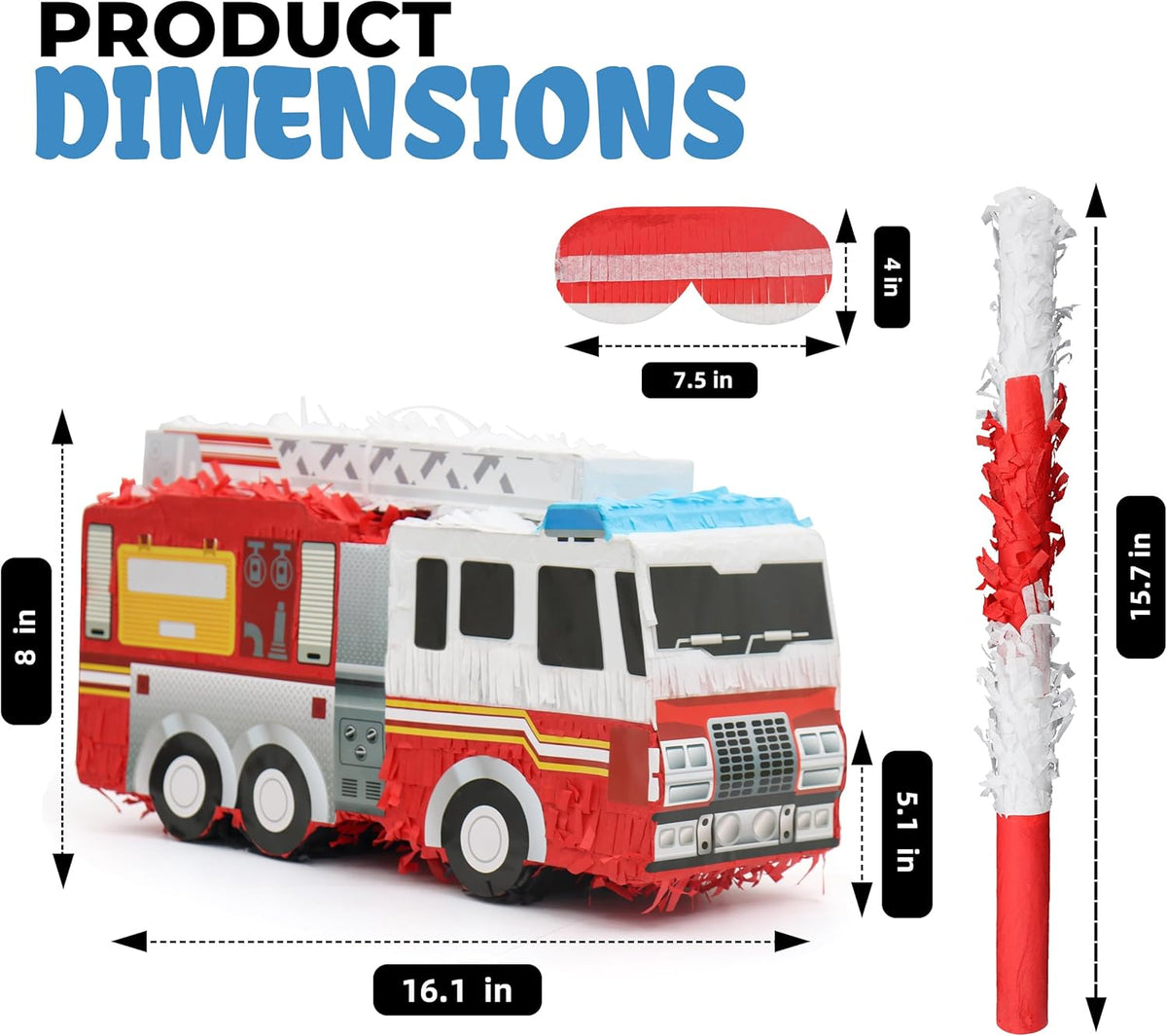Small Fire Truck Pinatas Bundle with a Blindfold and Bat(16.1x8x5.1 Inches), Perfect for Firetruck