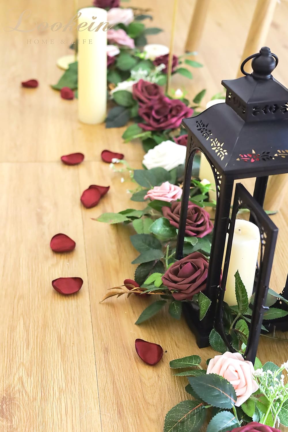 Lookein Artificial Rose Flower Garland Greenery Garland 5FT for Wedding Ceremony Backdrop Arch