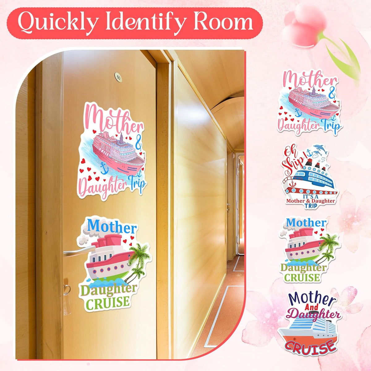 Hoteam 4 Pcs Mother Daughter Cruise Door Decorations Magnetic Large Cruise Ship Door Magnets Funny