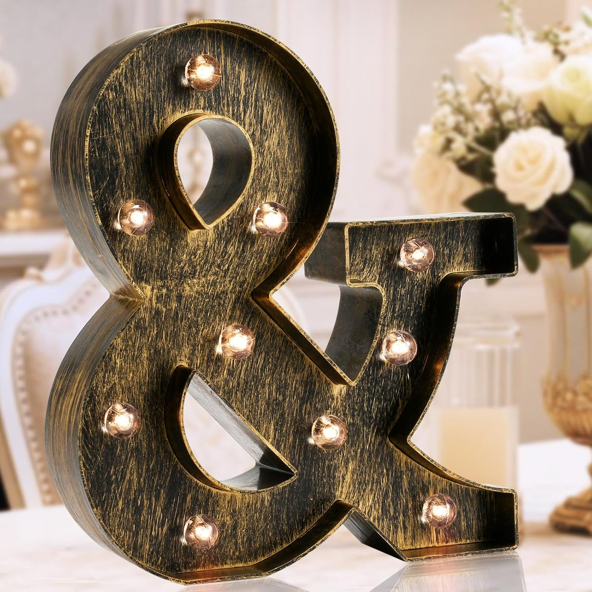 OYCBUZO Golden Black Led Marquee Letter - Industrial, Vintage Style Light Up Alphabet Letter Sign