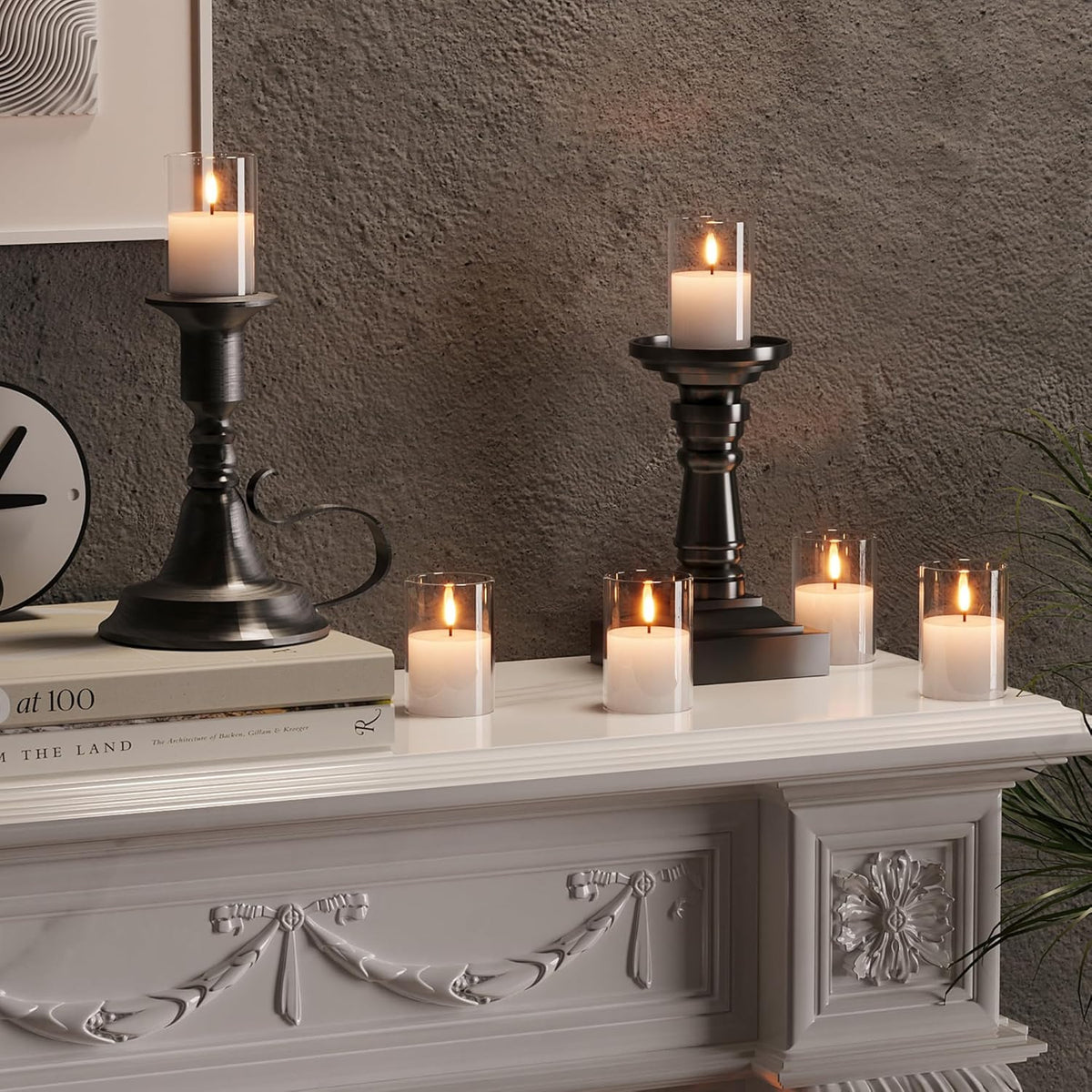 12Pack Glass Flickering Flameless Candles with Remote, 2"X3" Real Wax Votive Candles Battery