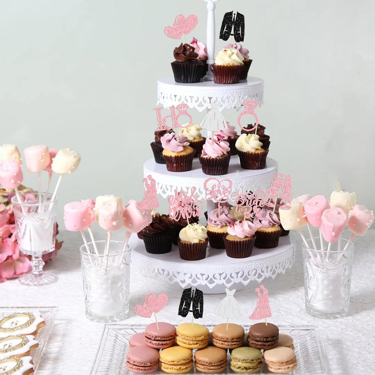 Gyufise 30Pcs Bride to Be Cupcake Toppers Glitter Diamond Ring I Do Love Cupcake Picks Miss to Mrs
