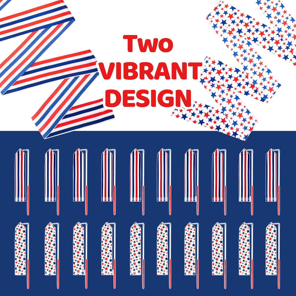 20 Pack Ribbon Dancer Wands for Patriotic Party Favors Supplies, Dancing Ribbon Stars and Stripes