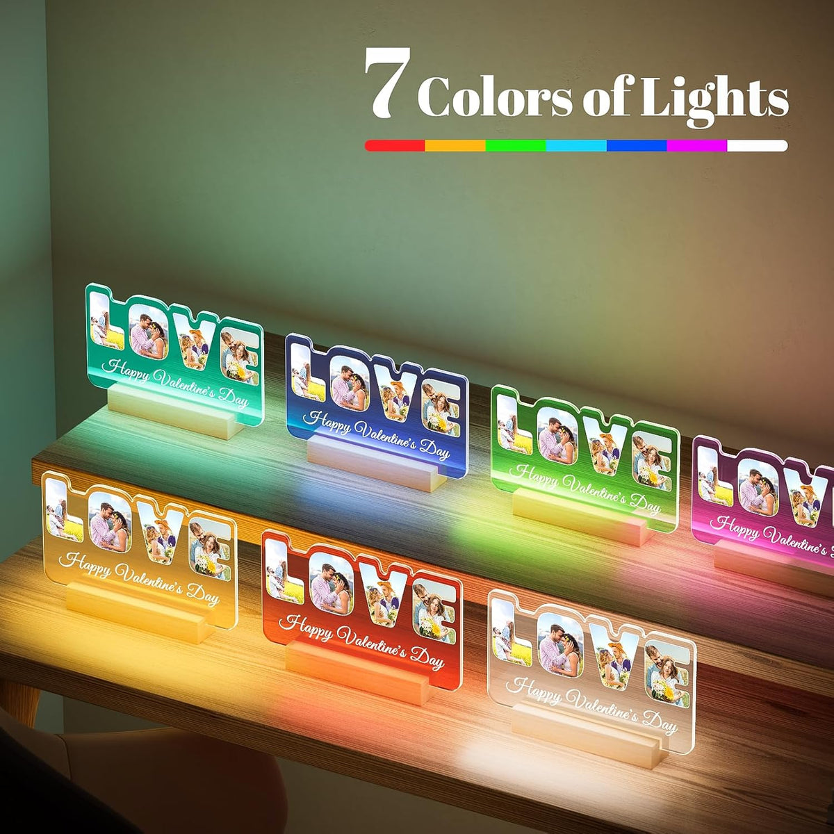 Custom Picture Frames with Photo, Personalized LOVE Photo Frame with Night Light, Customized