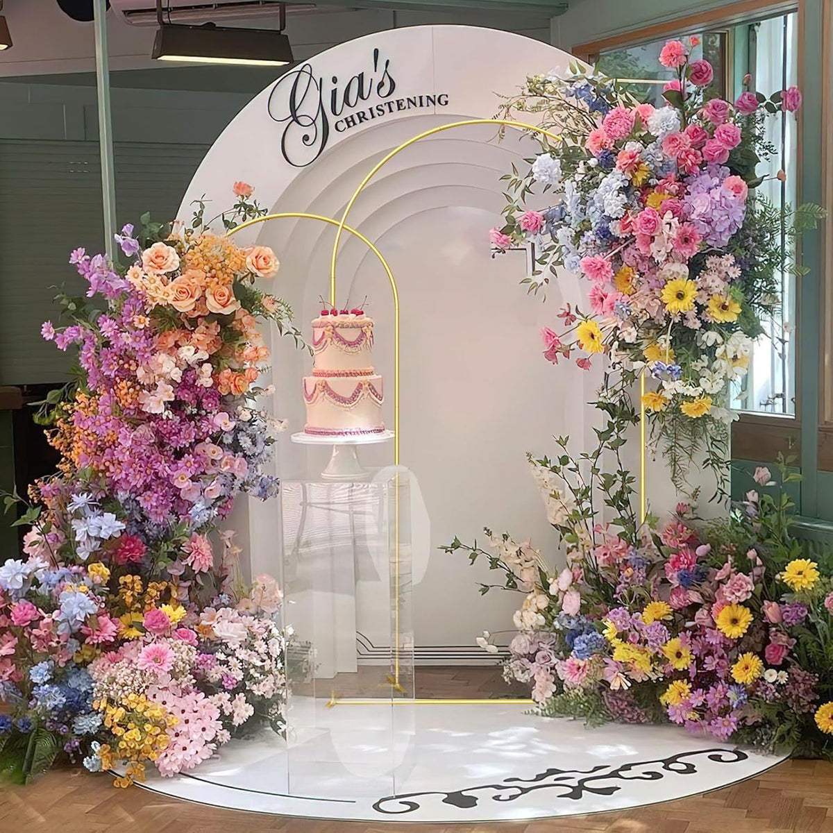 Wedding Arch Backdrop Stand Set of 2 Aluminum Gold Arched Frame (7.2FT, 6.6FT) for Birthday Party