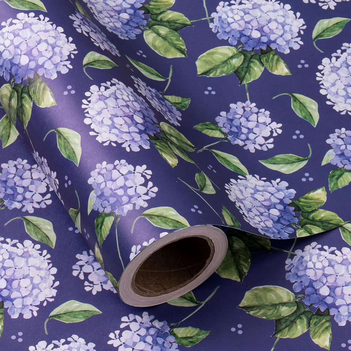 WRAPAHOLIC Kraft Hydrangea Floral Wrapping Paper Roll - Mini Roll - 17 Inch x 16.5 Feet - Blue