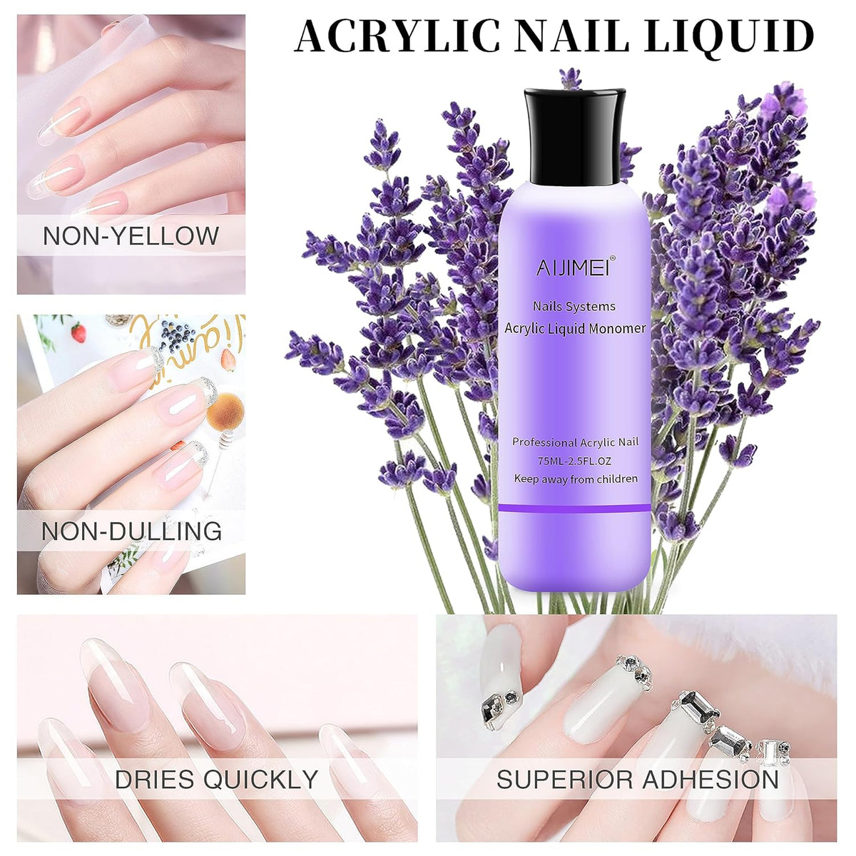 AIJIMEI Acrylic Nail Liquid Monomer 75ml/2.5fl.oz, Acrylic Nail Monomer Liquid Nail Extension Nail