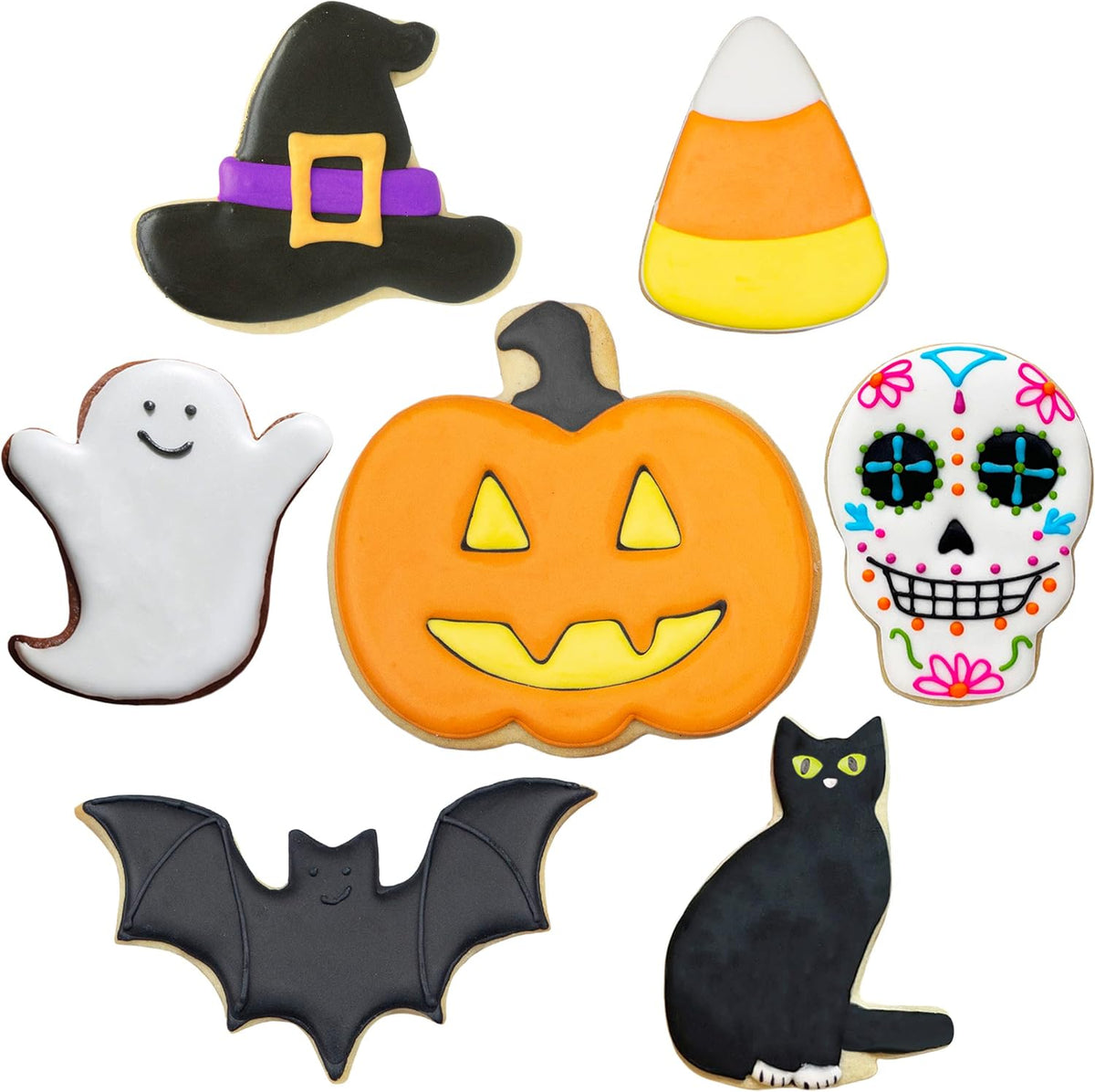 Ann Clark Cookie Cutters Halloween Cookie Cutters 7-Pc. Set Made in USA, Pumpkin, Ghost, Bat, Candy