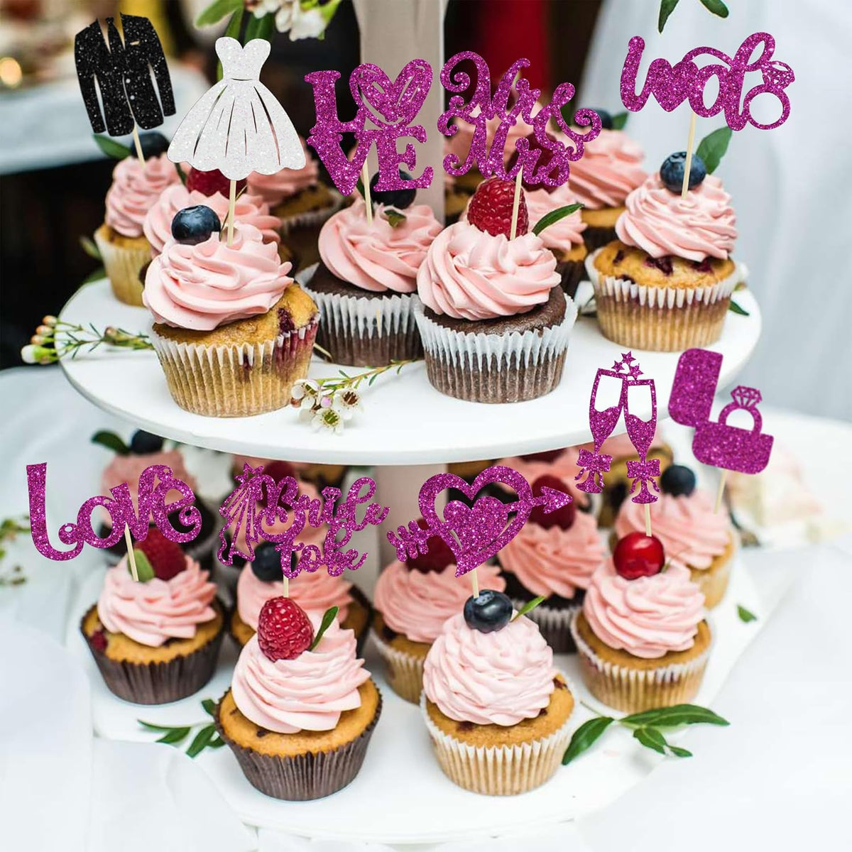Ephlyn 30Pcs Bride to be Cupcake Toppers Glitter Wedding Cake Topper Decorations I Do Love Heart