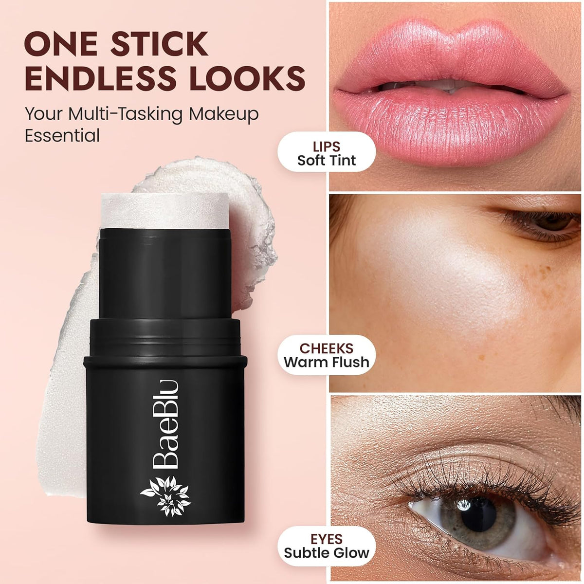 Organic Blush Tube, Prosecco - 100% Natural Vegan Cream Blush Sticks, Multi-Use Bronzer, &