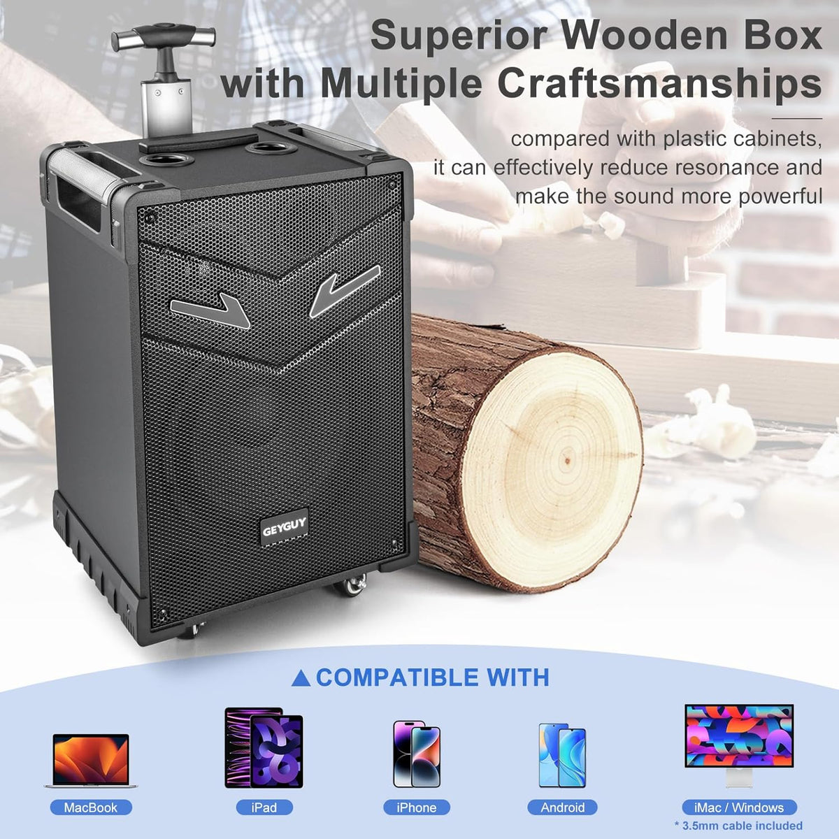 GTSK10-3 3-Way Portable Bluetooth PA Speaker with Wireless Microphones, 10" Subwoofer, Party