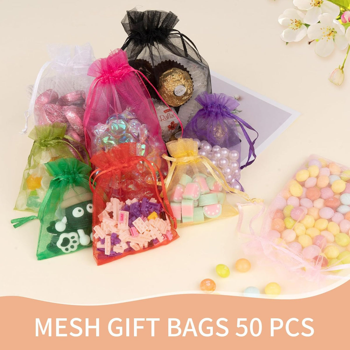50 Pcs Organza Bags 5x7 Inch, Small Mesh Bags Drawstring Gift Pouches for Jewelry Candy Party Favor