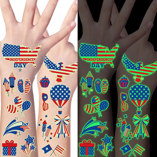 106 Packs 4th of July Decorations, 4th of July Glow in the Dark Tattoos, Multiple Styles Fourth of