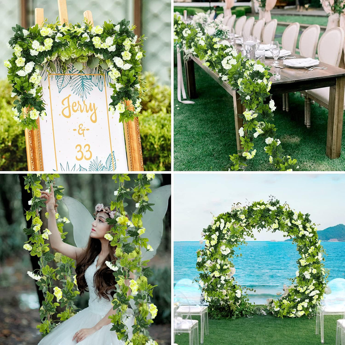 JUSTOYOU 2 Pack (15.8FT) Fake Rose Garland, Artificial Rose Vines Flowers Hanging Silk Rose Vine