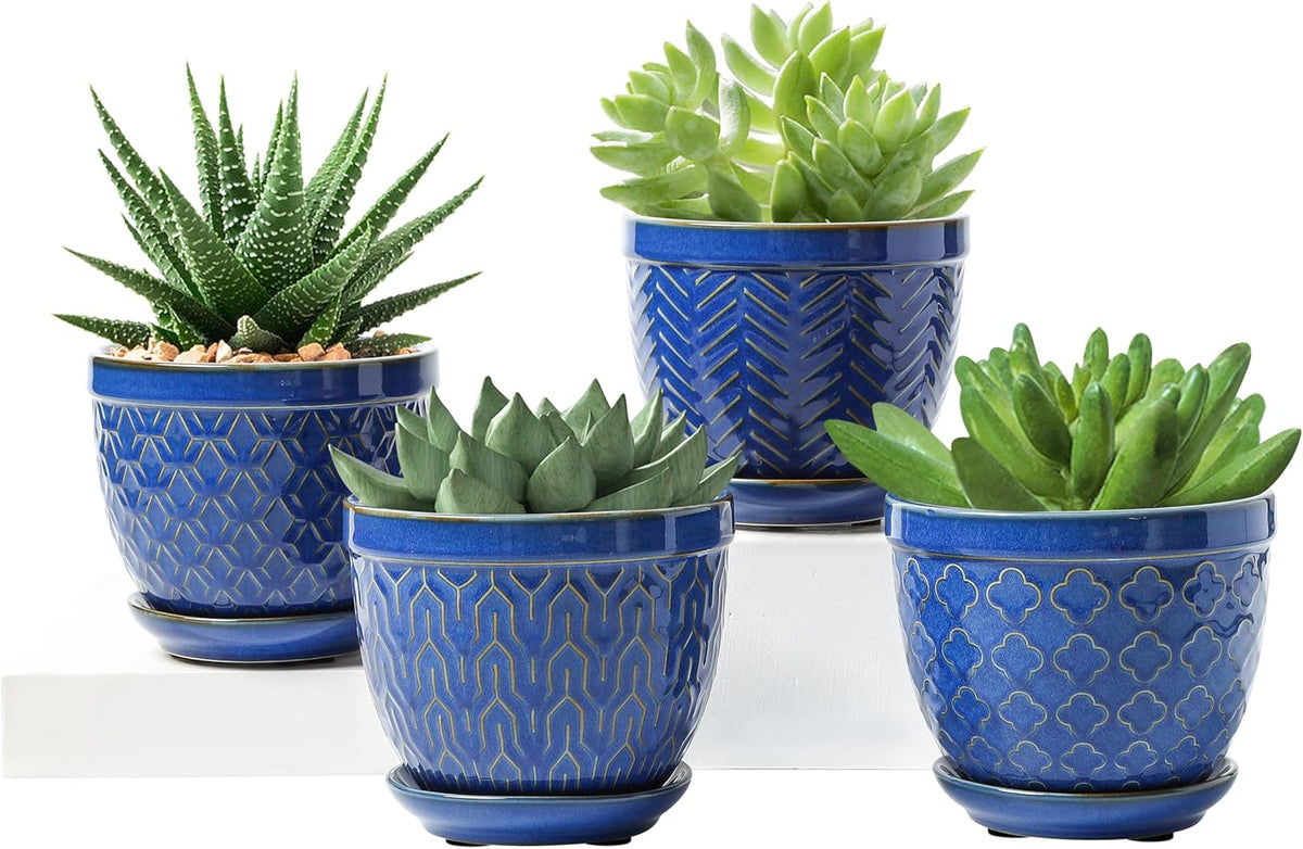 Sureasy Ceramic Plant Pots, 4.7 Inch Flower Pots for Indoor Plants, Succulent Pots with Saucer and