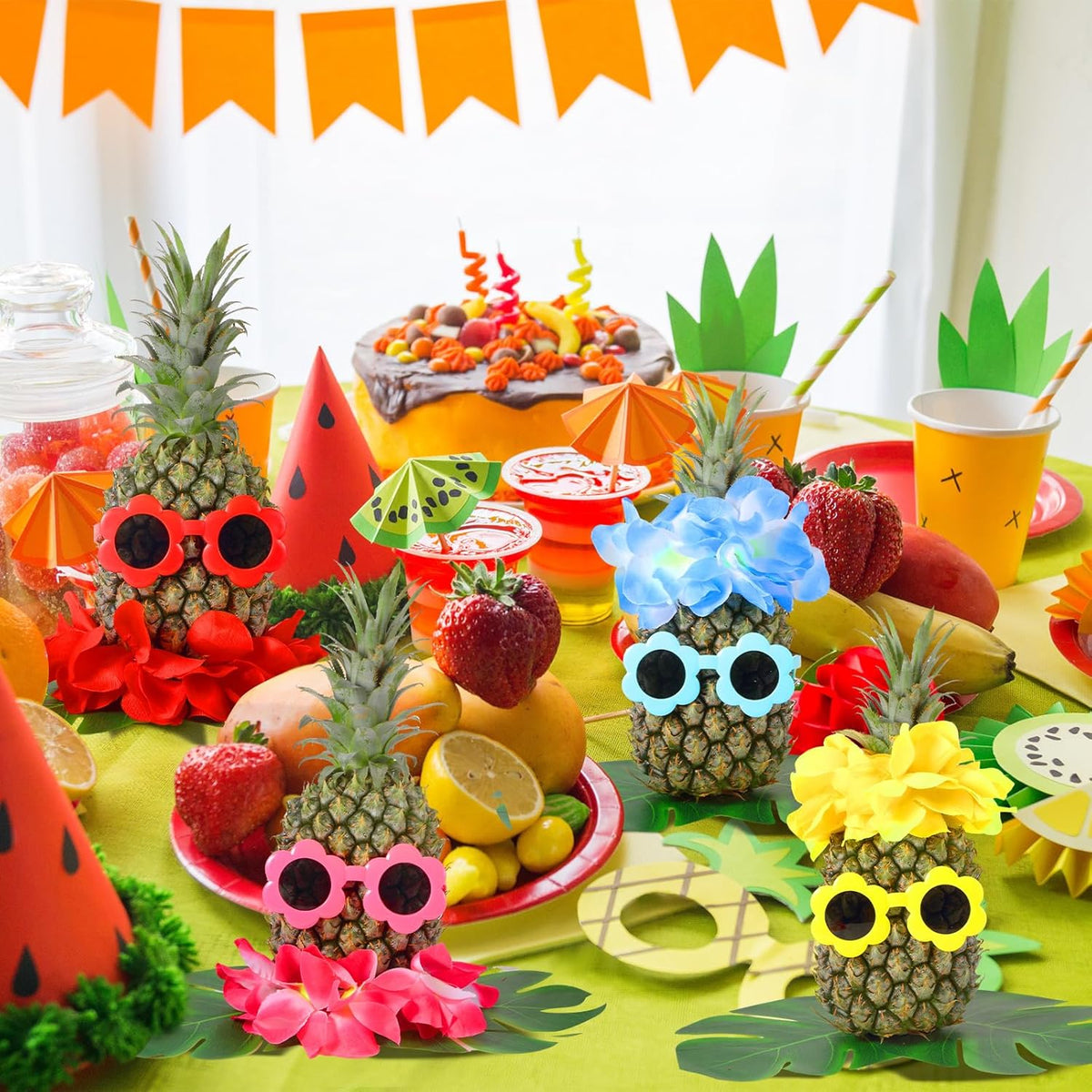 6 Sets Hawaiian Table Centerpieces Pineapple Luau Party Table Decorations Tropical Decor for Beach