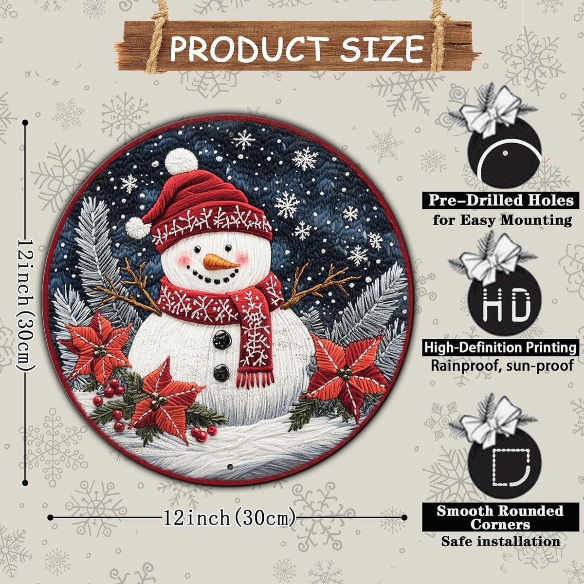 Round Christmas Snowman Decor Metal Tin Sign for Door Hanging Sign for Home Bars Clubs Cafes 12 *